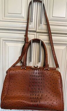 Faux Alligator Embossed Textured Satchel Shoulder Handbag Brown Medium NWOT